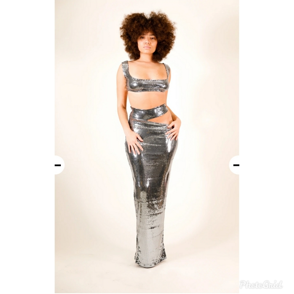 Silver Sequin Crop Top